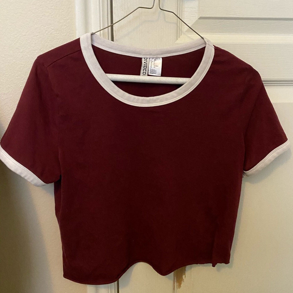 Maroon raw hem cropped tee (H&M) (S)